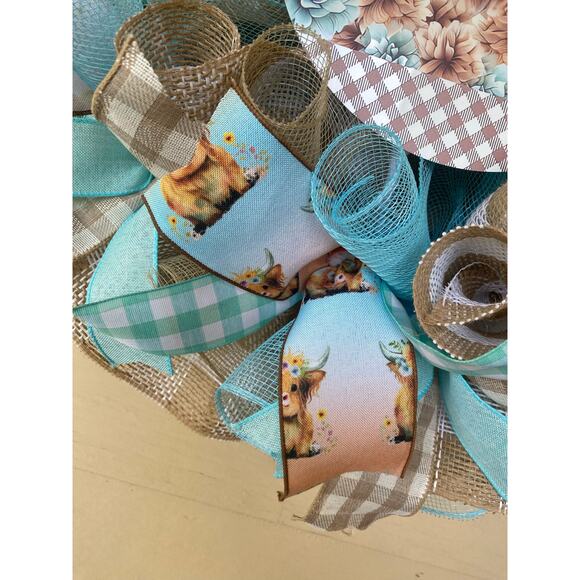 Highland Cow Welcome Wreath – Rustic Farmhouse Fall Design Wall or Door Decor - Picture 5 of 7